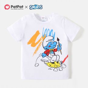 smurfs criança menino pintura impressão camiseta branca de manga curta