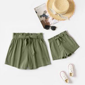 100% Cotton Solid Paperbag Waist Shorts for Mom and Me