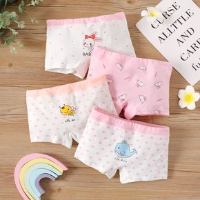 4-piece Kid Girl Animal Print Polka dots/Letter Print Boxer Briefs Underwear