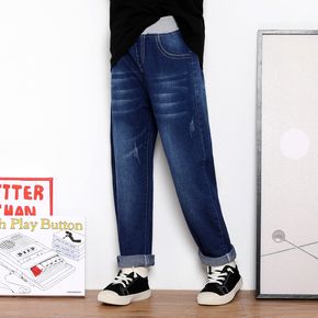 Kid Boy Pocket Design Elasticized Blue Denim Straight Jeans