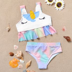 2-piece Kid Girl Unicorn Pattern Tie Dyed Top and Briefs Swimsuit Set
