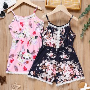 Kid Girl Floral Print Lace Design Cami Rompers
