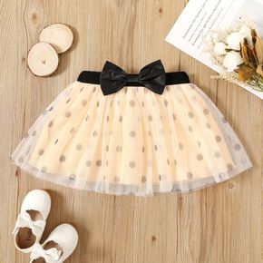 Toddler Girl Bowknot Design Polka dots Apricot Mesh Skirt