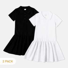 Kid Girl Solid Color Short-sleeve Pique Polo Dress