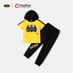 Batman 2-piece Kid Boy Hooded Short-sleeve Tee and Letter Print Elasticized Black Pants Set