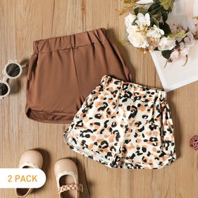 2-Pack Toddler Girl Brown/Leopard Print Elasticized Shorts