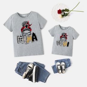 Mommy and Me Characters and Letter Print Grey Short-sleeve Cotton T-shirts