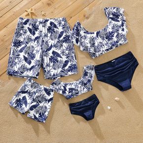 Family Matching All Over Plant Print Blue Two-Piece Swimsuit