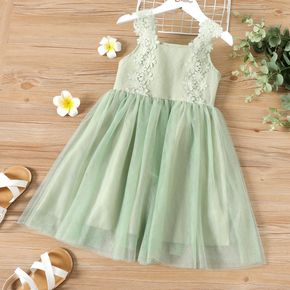 Kid Girl Floral Design Solid Color Dress