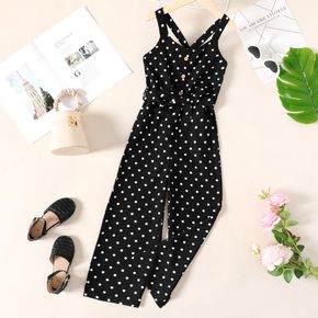 Kid Girl Polka dots Button Design Belted Cami Jumpsuits