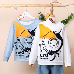 Kid Boy Letter UFO Print Pullover Sweatshirt