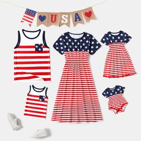Family Matching Stars and Stripes Print Short-sleeve Dresses and Tank Tops Sets