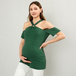 Maternity Green Crisscross Cold Shoulder Cami Top