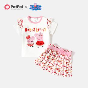 Peppa Pig 2-piece Toddler Girl Letter Print Ruffled Short-sleeve Tee and Bowknot Design Skirt Set