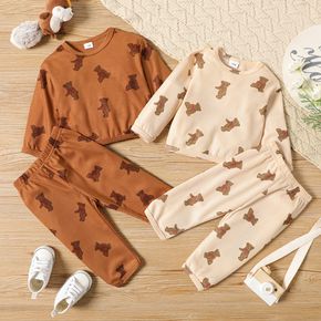 2pcs Baby Boy/Girl All Over Cartoon Bear Print Long-sleeve Pullover and Trousers Set