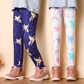 Kid Girl Unicorn Stars Print Elasticized Leggings