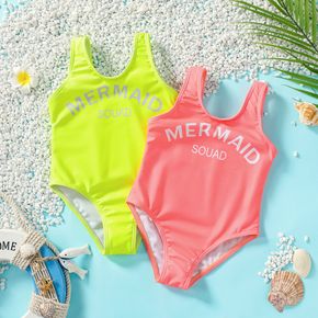 Baby Girl Letter Print Fluorescent Color Sleeveless One-Piece Swimsuit