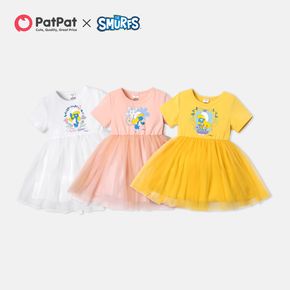 Smurfs Toddler Girl Floral Print Mesh Splice Cotton Dress