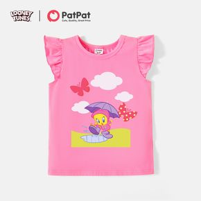 Looney Tunes Toddler Girl Animal Butterfly Cloud Print Flutter-sleeve Pink Cotton Tee