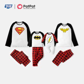 Justice League Family Matching Raglan-sleeve Graphic and Red Plaid Pajamas Sets (Flame Resistant)