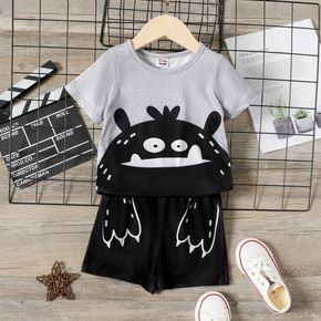 2pcs Todddler Boy Animal Print Short-sleeve Tee and Black Shorts Set