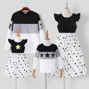 Solid Splice Star Print and Five-pointed Star Family Matching Sets