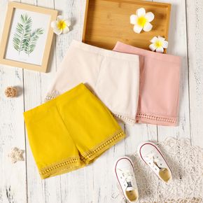 Toddler Girl Solid Color Lace Design Elasticized Shorts