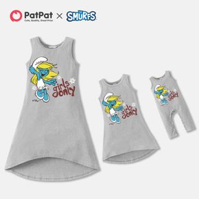 The Smurfs Mommy and Me Cotton Grey Graphic Sleeveless Tank Dresses