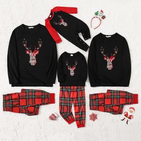Christmas Deer and Letter Print Plaid Family Matching Pajamas Sets (Flame Resistant)