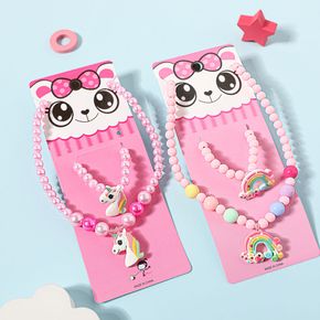 2-pack Cartoon Unicorn Rainbow Mermaid Princess Beaded Necklace and Bracelet Set for Girls
