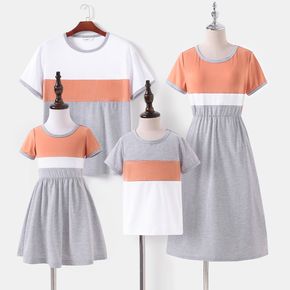 Family Matching Grey Colorblock Short-sleeve Midi Dresses and T-shirts Sets