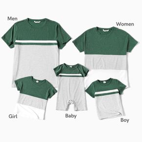 Family Matching Green Splicing Striped Round Neck Short-sleeve T-shirts