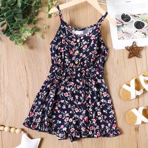 Kid Girl Floral Print Belted Cami Rompers Jumpsuits Shorts
