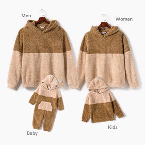 Family Matching Khaki Fuzzy Fleece Long-sleeve Splicing Hoodies
