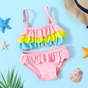 2pcs Baby Girl Colorful Layered Spaghetti Strap Bikini Set Swimwear