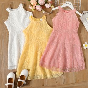 vestido de festa halter cor sólida design de renda floral menina criança