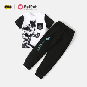 Batman 2-piece Kid Boy Figure Print Pocket Short-sleeve Tee and Letter Print Pants Set