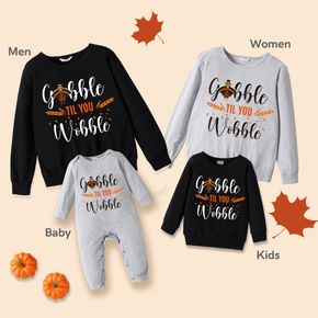 Thanksgiving Turkey and Letter Print 100% Cotton Family Matching Long-sleeve Sweatshirts