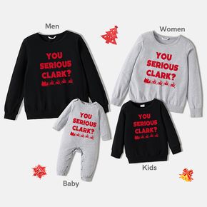 Christmas Letter and Reindeer Print 100% Cotton Family Matching Long-sleeve Sweatshirts