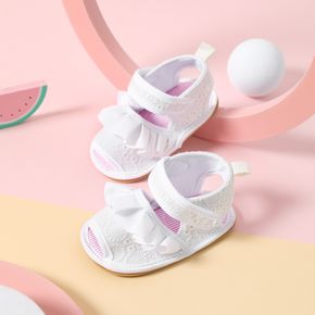 Baby / Toddler Embroidered Floral Ruched White Prewalker Shoes