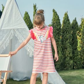 Kid Girl Unicorn Print Stripe Flutter-sleeve Dress