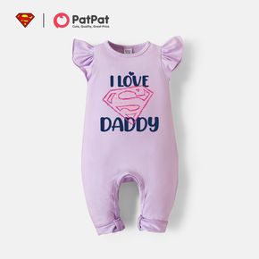 Superman Father's Day Baby Girl Letter Print Purple Flutter-sleeve Cotton Jumpsuit
