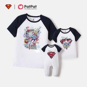 superman papa et moi t-shirts graphiques en coton à manches raglan