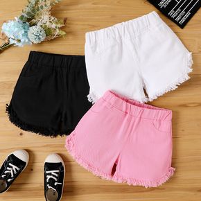 Kid Girl Ripped Cuff Solid Color Denim Shorts
