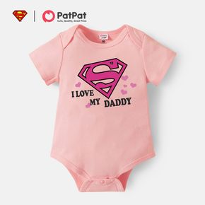 Superman Father's Day Baby Girl Letter Print Pink Short-sleeve 100% Cotton Romper