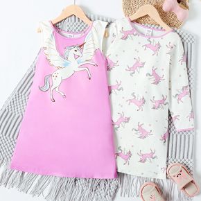 Kid Girl Unicorn Print Sleeveless/Long-sleeve Nightdress