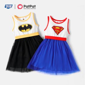 Justice League Kid Girl Mesh Splice Colorblock Belted Sleeveless Dress