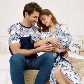 Family Matching Allover Plants Print Half-sleeve Robe Swaddle Hat and Splicing T-shirt Sets