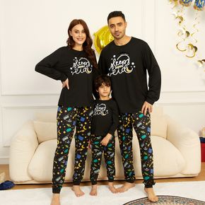 Ramadan Collection Family Matching Moon Stars and Letter Print Black Long-sleeve Pajamas Sets (Flame Resistant)