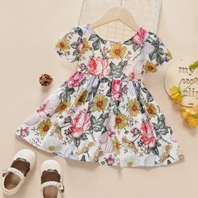 Toddler Girl Floral Print Backless Crisscross Short-sleeve Dress